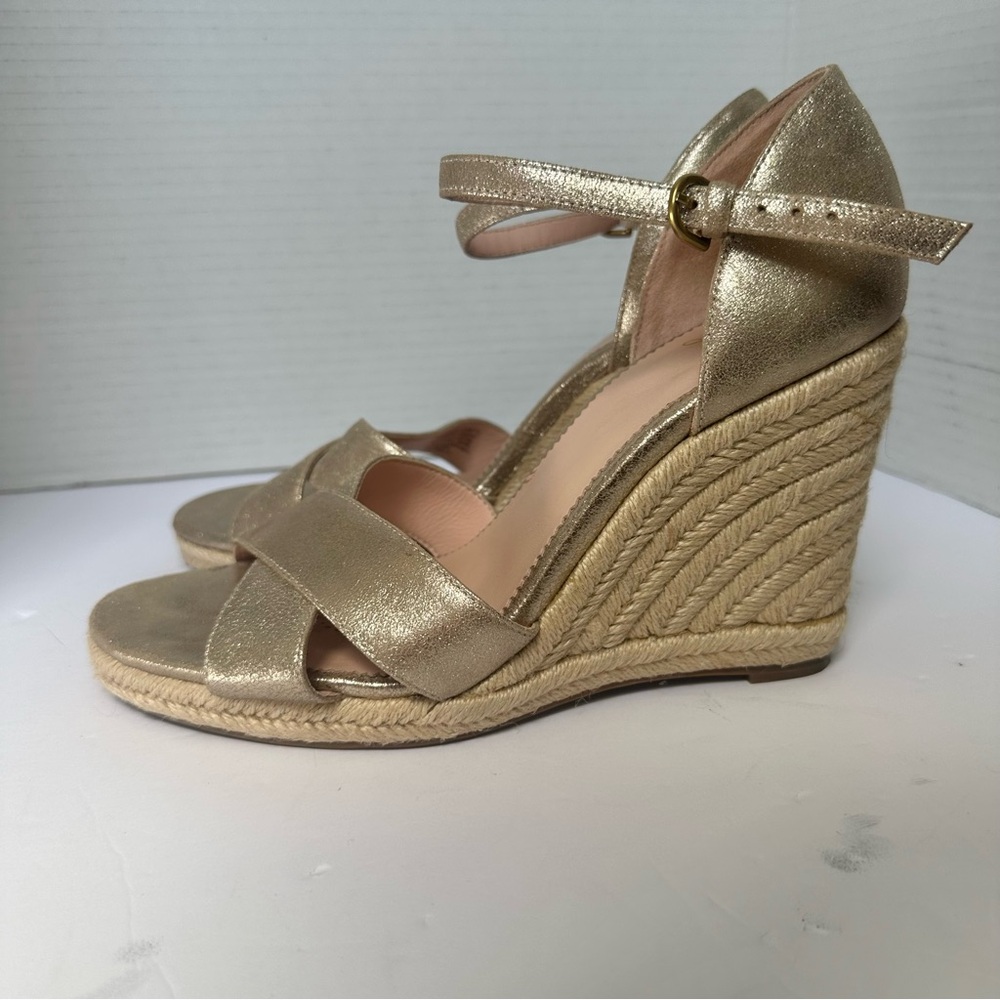 J. Crew Women’s Metallic Gold Wedge Espadrille Sandals with Ankle Strap-Size 8.5 - Picture 12 of 14